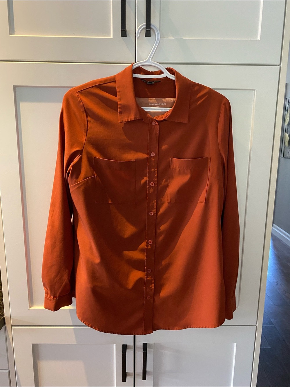 Women's Rust Orange Button-Up Shirt with lighter coloured layered top underneath